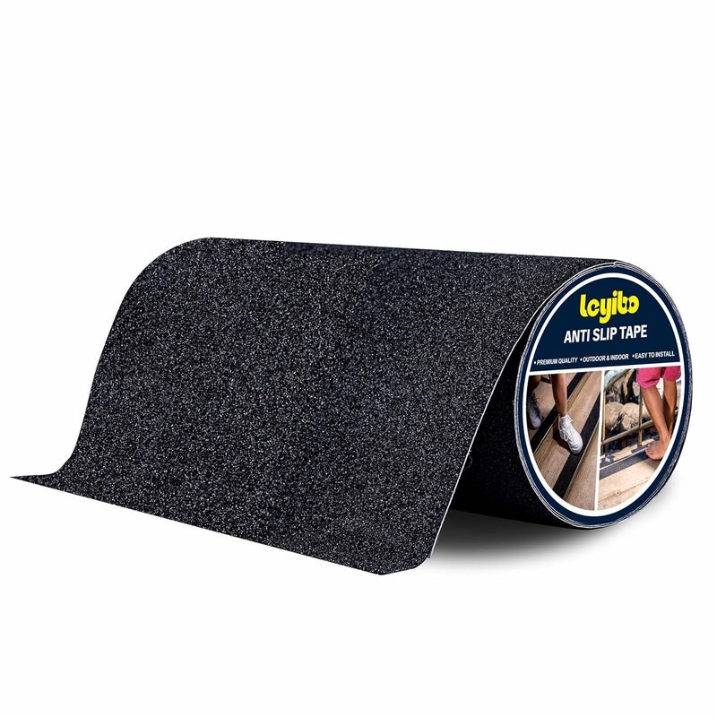 Leyibo Anti Slip Tape, 12 Inch x 16 Ft Grip Tape for Stairs Outdoor/Indoor, Waterproof Non Skid Roll for Stair Treads Non Slip, High Traction Friction Abrasive Adhesive Stair Steps - Black - Image 1
